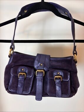 Ri2K Purple Leather & Suede Shoulder Bag with Brass Hardware